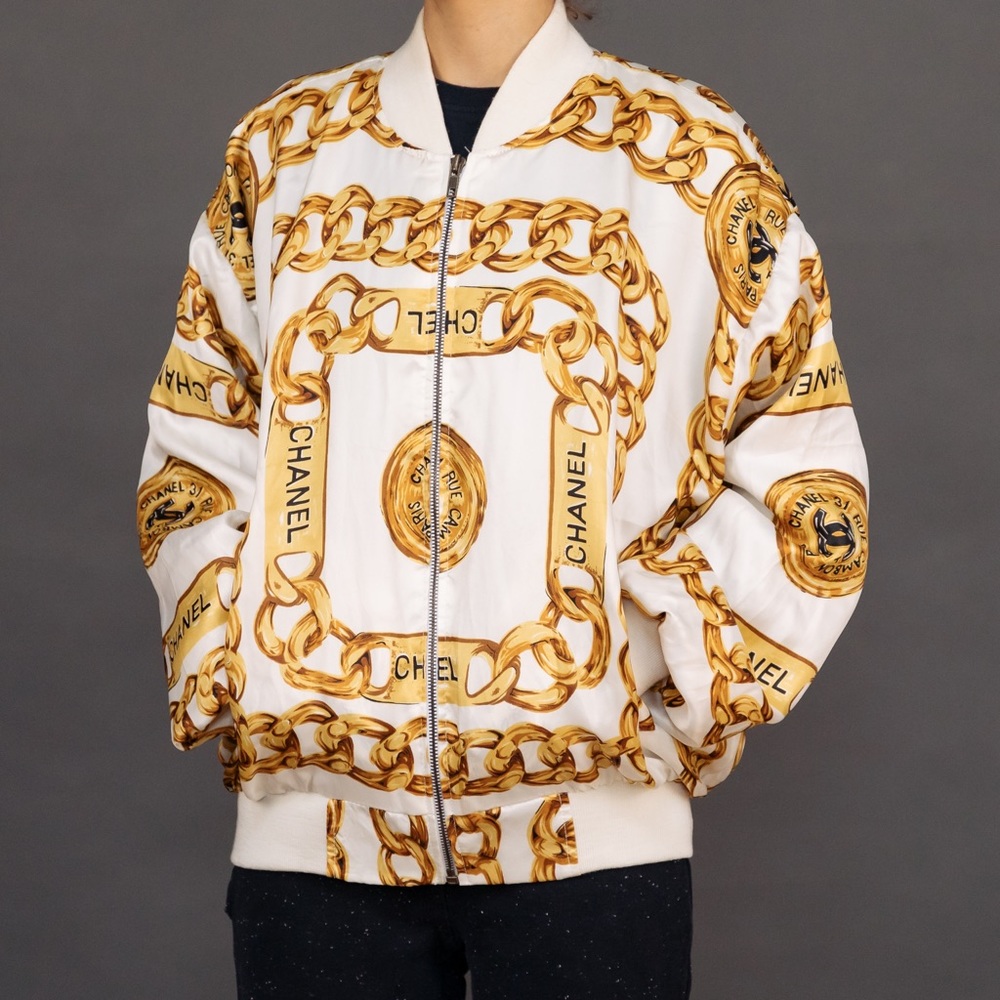 Vintage 80s designer gold chain bomber jacket